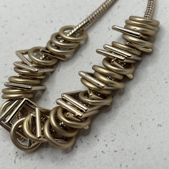 French Connection Brushed Gold Contemporary Necklace. - Picture 3 of 7